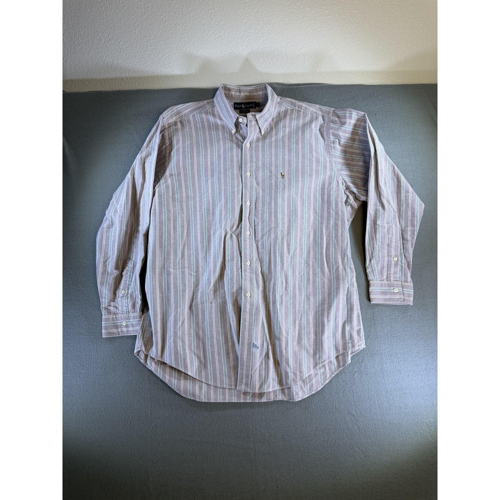 Ralph Lauren Yarmouth Shirt Mens 17 Purple Striped Button Down‎ Long Sleeve